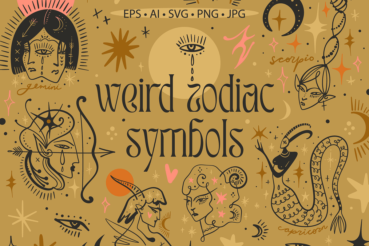 Weird Zodiac Symbols Bundle, a Decorative Illustration by Annie Konst (Photo 1 of 14)