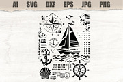 Stencil Nautical Sailboat Ocean, an Object Illustration by MARYCRAFTIRIA (Thumbnail 1 of 3)