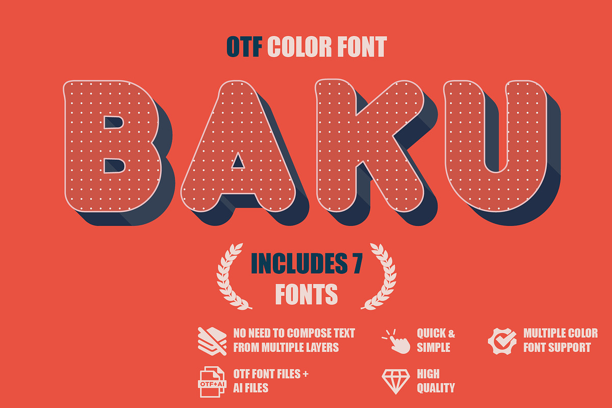 Baku - OTF color font, a Sans Serif Font by Pixnugget (Photo 1 of 9)