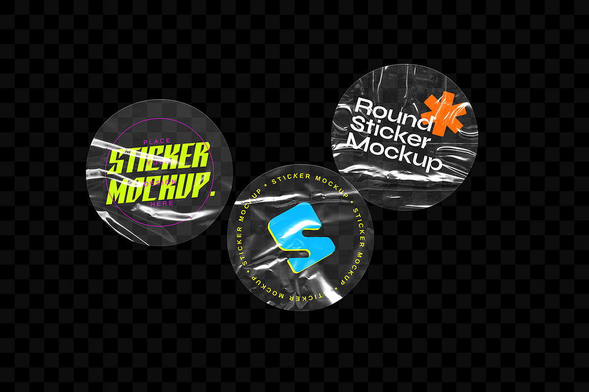 Transparent Plastic Sticker Mockups, an Advertising Mockup by MahmoudWally (Photo 2 of 5)