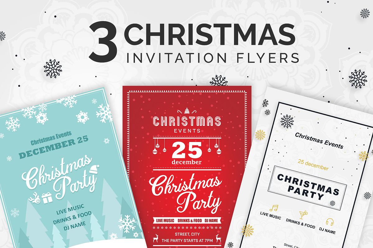 3 Christmas Invitation Flyers PSD, a Flyer Template by MotoCMS