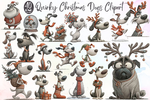Quirky Christmas Dogs Clipart, an Illustration by Sublimation Artist