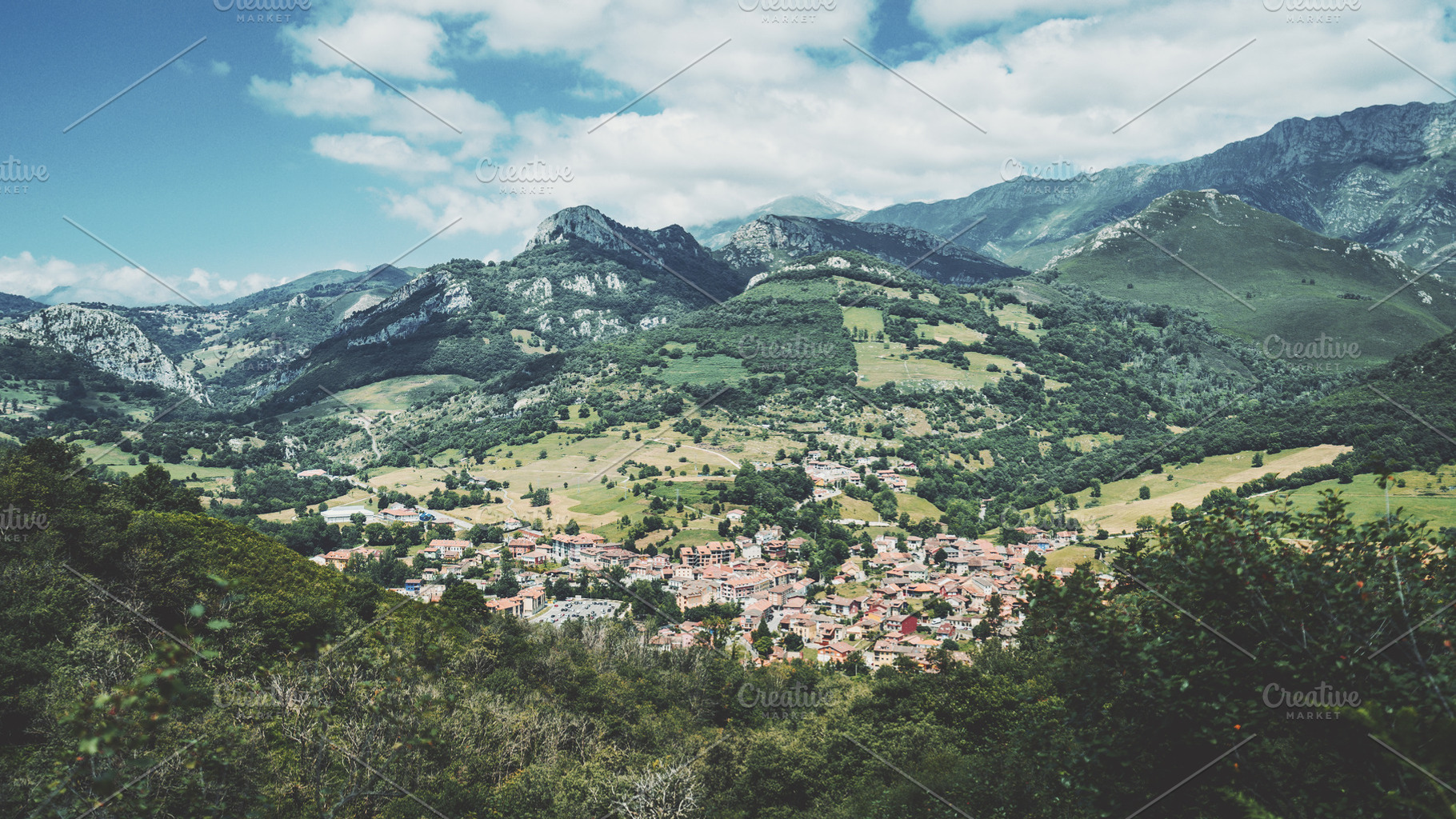 Cabrales village in green mountains, an Architecture Photo by SkyNext