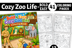 Cozy Zoo Life Bold Easy Coloring, an Animal Illustration by Coco Bloom