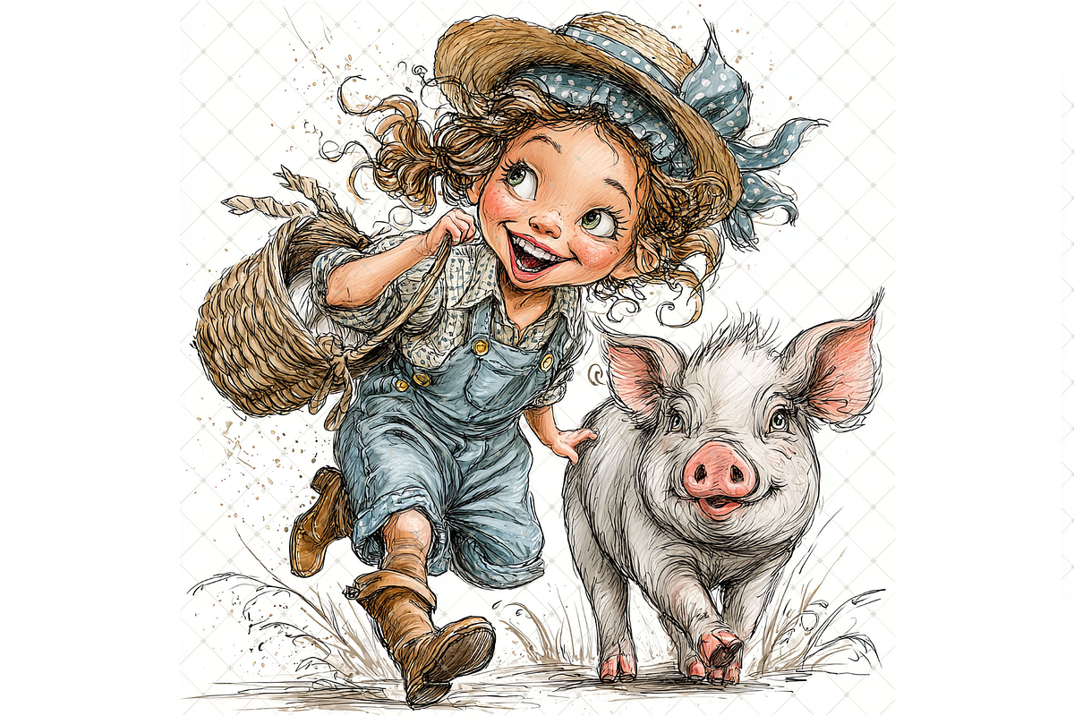 Girl And Piglet Clipart JPG, a Person Illustration by Memories By Lea (Photo 3 of 19)