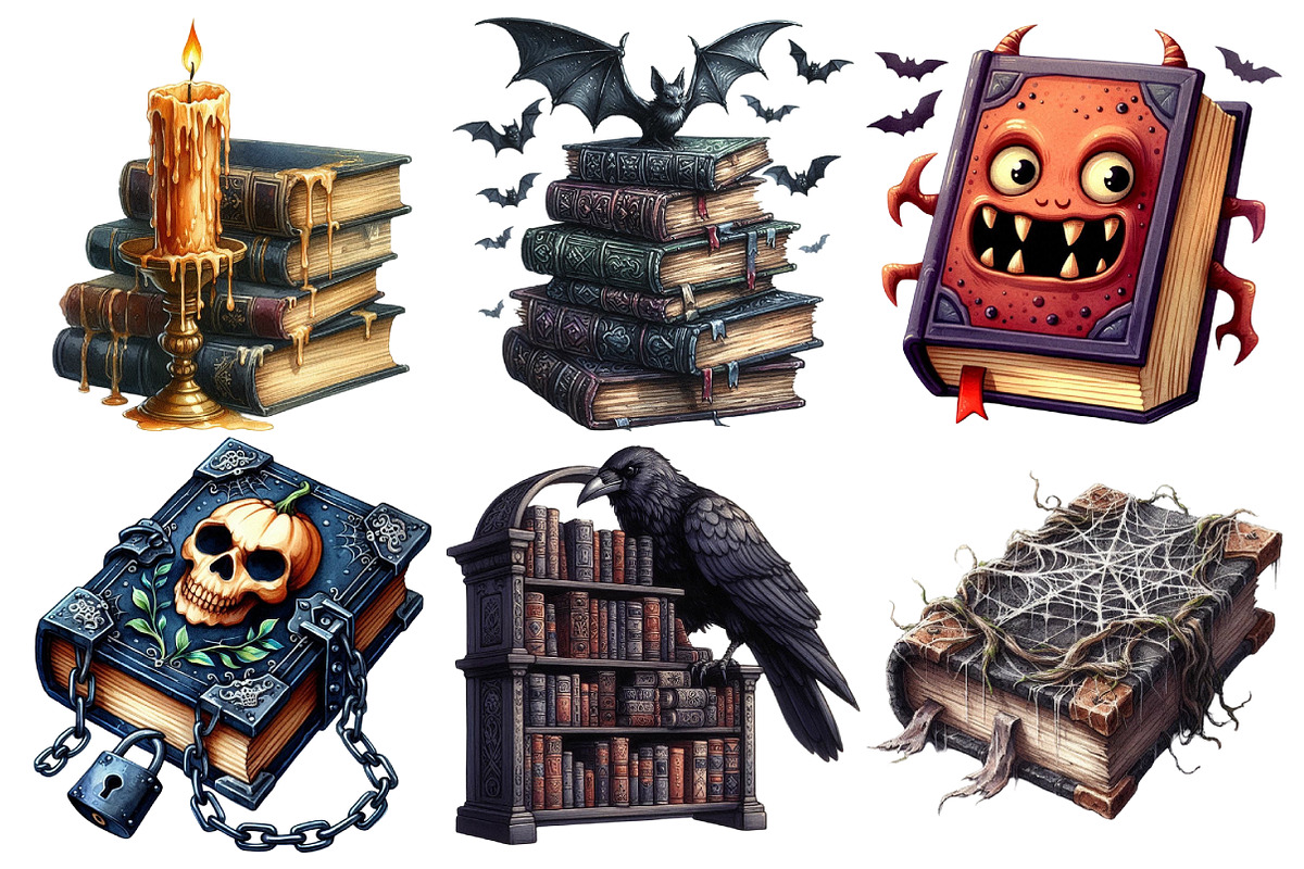 Spooky Books Library Clipart, an Illustration by Pixels.Craft (Photo 2 of 7)