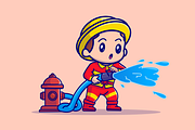 Cute Boy Firefighter with Water Hose, a Person Illustration by Catalyst Labs (Thumbnail 1 of 3)