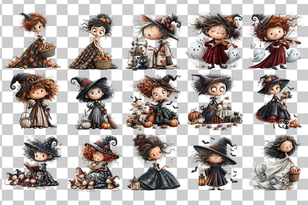 Whimsical Witches Clipart, a Seasonal Illustration by Nicolle's Colorful Art (Photo 3 of 6)