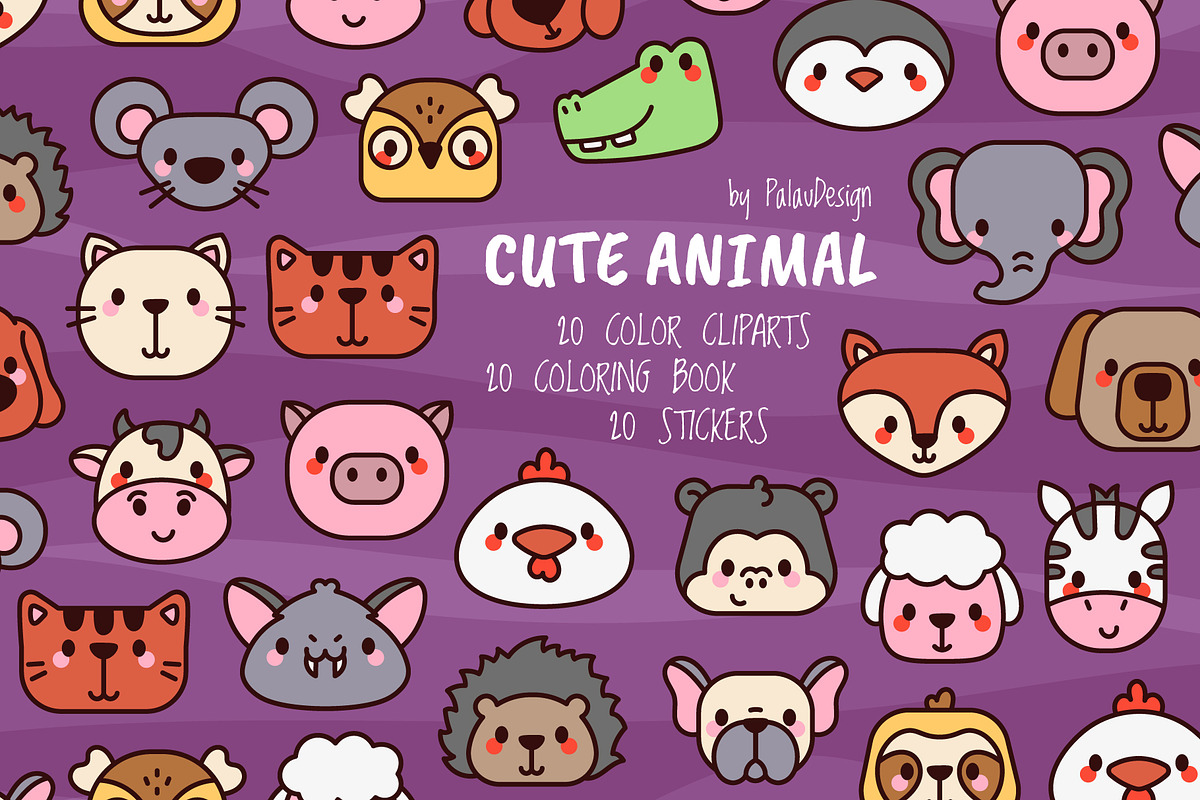 Cute Kawaii Animal Heads Characters, an Animal Illustration by Palau (Photo 1 of 12)