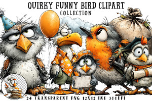 Quirky Funny Bird Clipart, an Illustration by OK Design