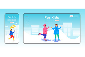 For kids landing page flat template, a Landing Page Template by IMG visuals characters