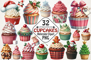 Christmas Cupcakes Vintage Clipart, an Illustration by RobertsArt