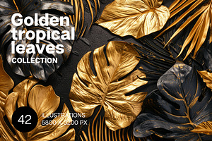 Golden tropical leaves. 42 images, a Decorative Illustration by Handmadefont
