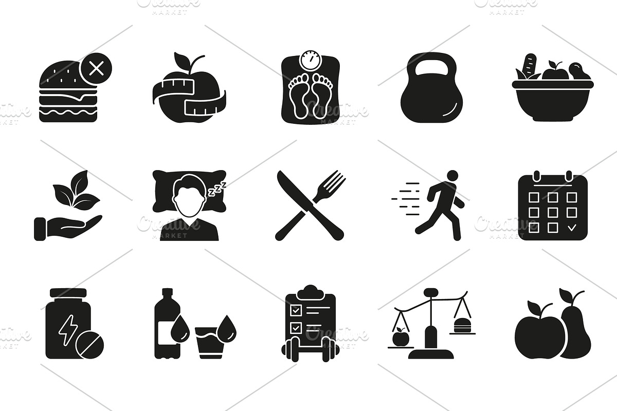 Nutrition, Exercise, Balanced Living, a Food Illustration by Vector Creator