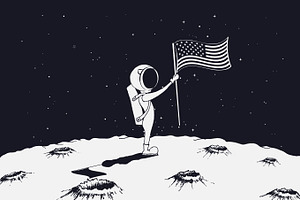 Astronaut Sets A USA Flag On Moon