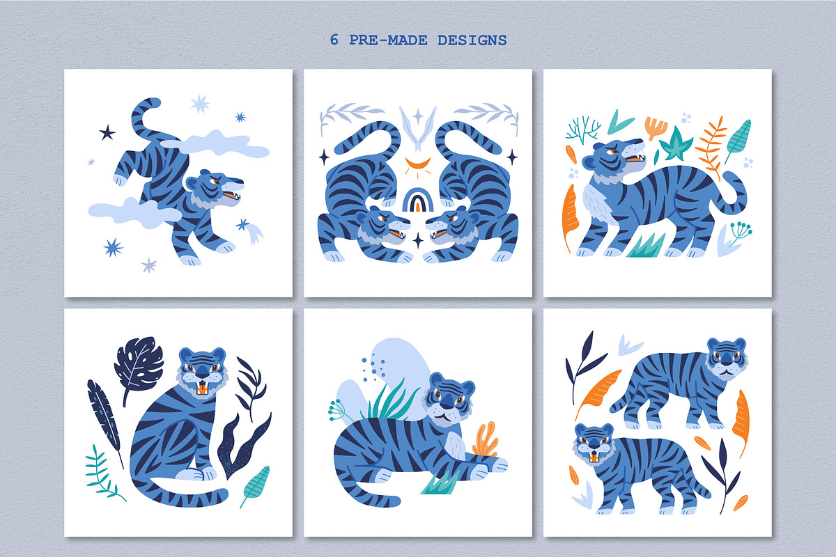 Blue tiger | Vector Collection, an Animal Illustration by katieromanoff_art (Photo 4 of 11)