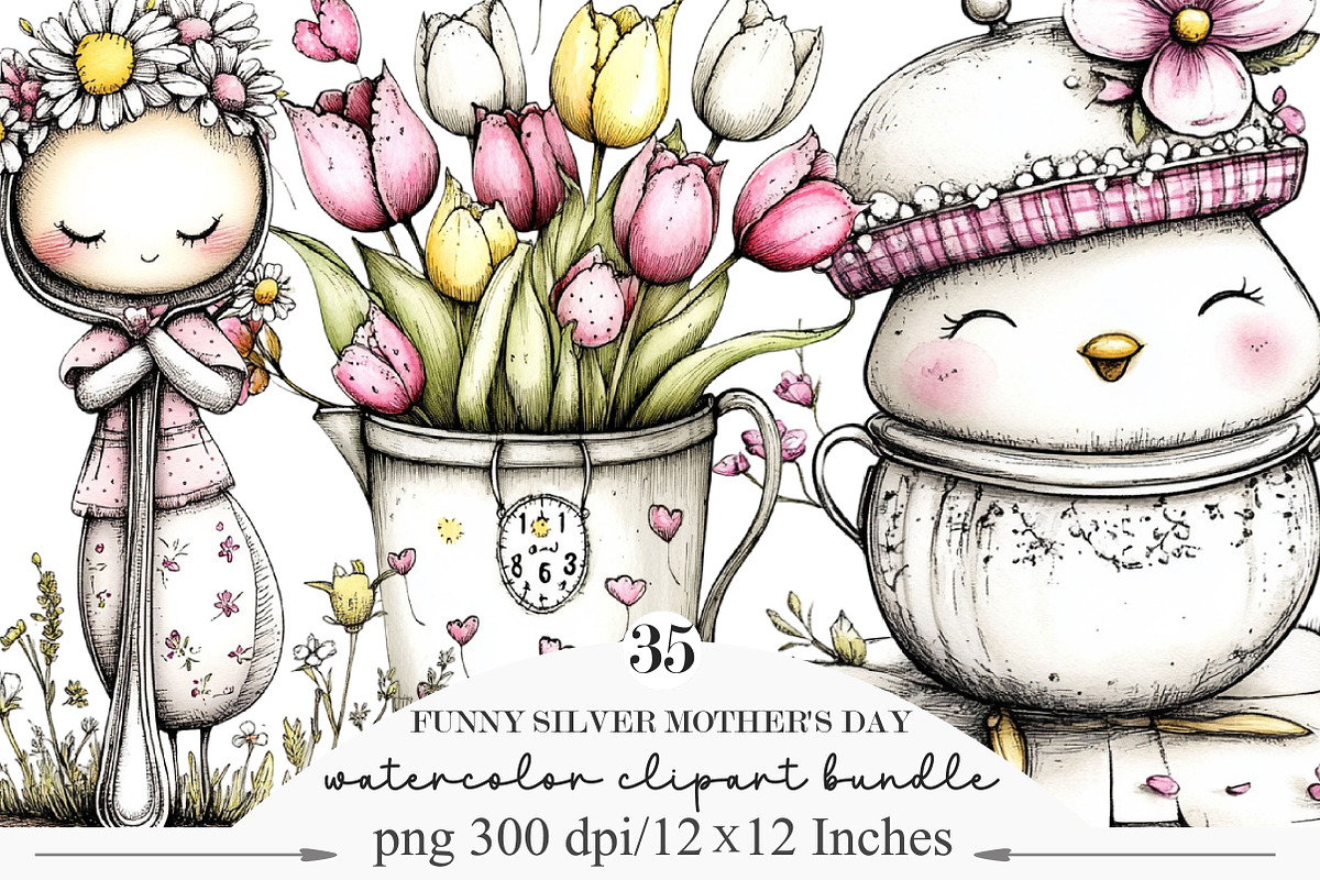 Funny Silver Mother's Day Clipart, an Illustration by Designking (Photo 1 of 5)