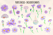 Purple Daisy Watercolor Bundle, a Seasonal Illustration by Violet LeBeaux (Thumbnail 2 of 3)