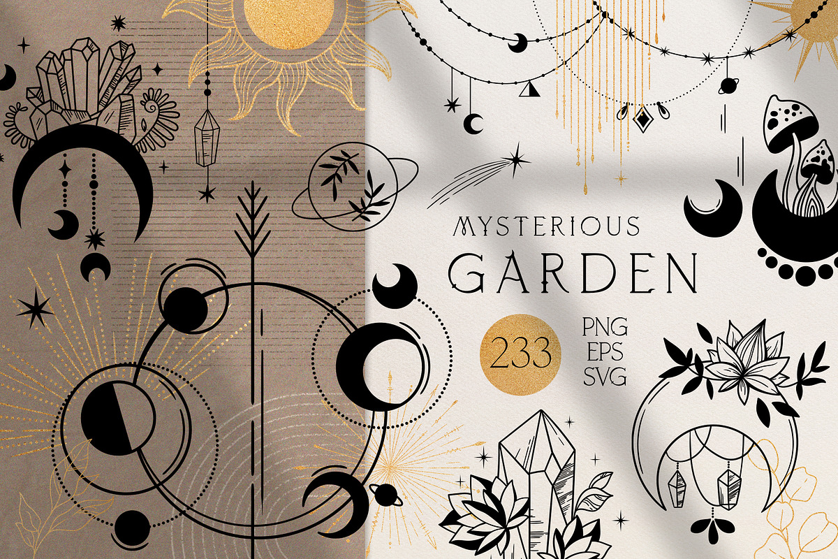 Moon flowers - celestial graphic kit, an Illustration by My Space Garden (Photo 1 of 18)