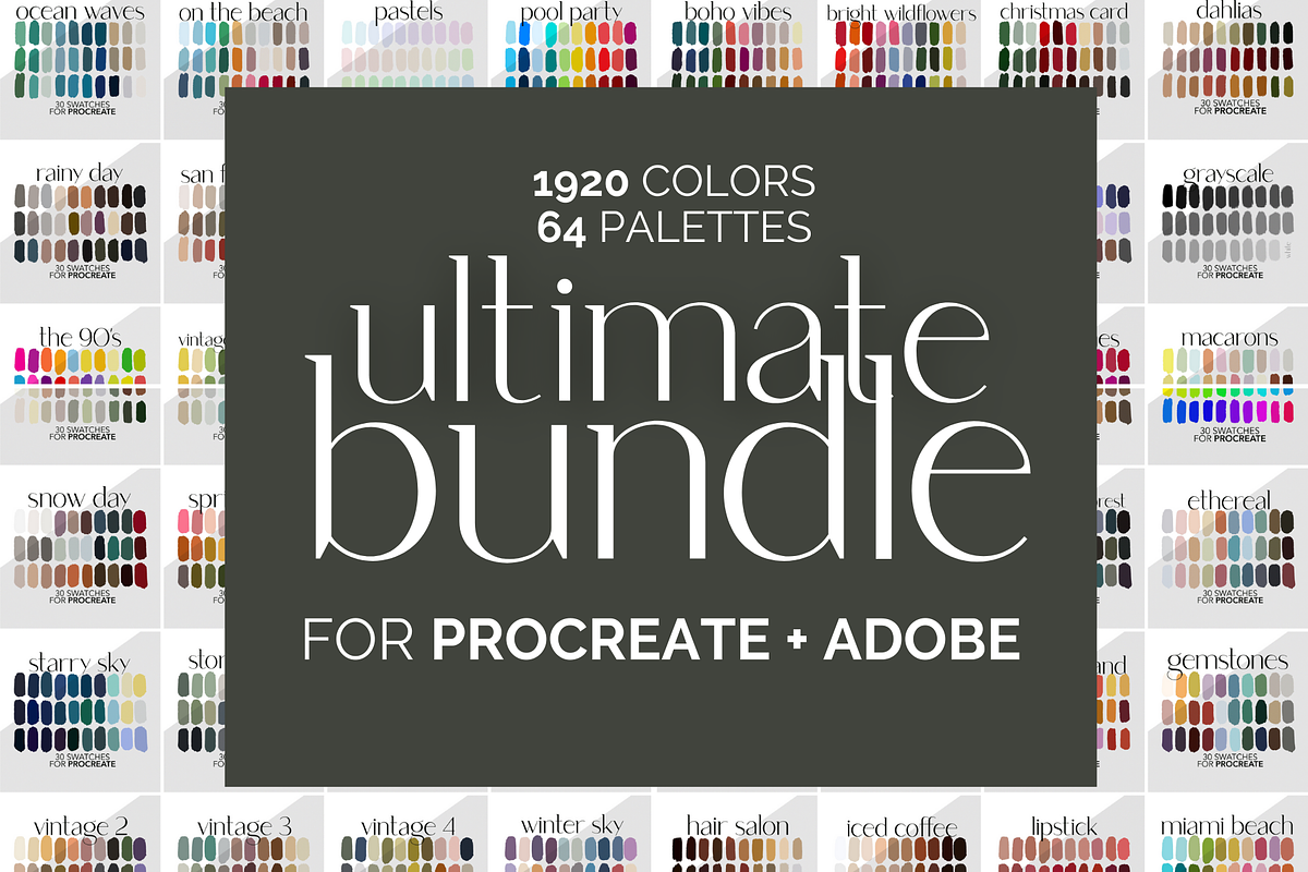 64 Palettes for Procreate and Adobe, a Palette Add-On by AureDesignCo (Photo 1 of 5)