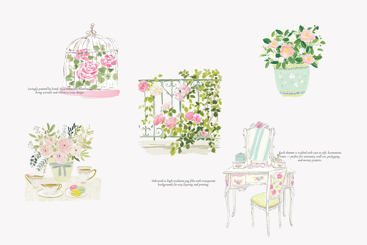 Pastel chateau watercolor clipart, a Decorative Illustration by Patishop Art (Photo 5 of 9)