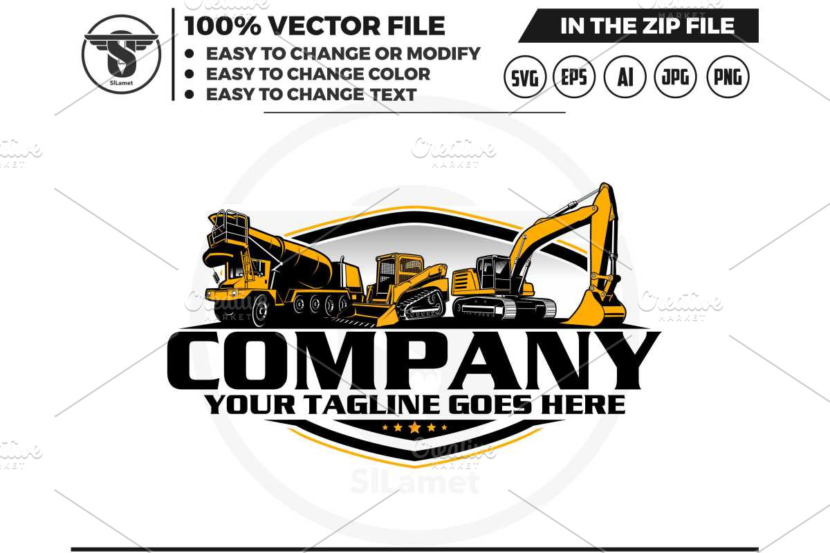 concrete truck, excavator,skid steer, a Branding & Logo Template by slLametDesigns