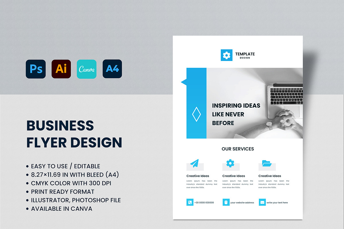 Clean Business Flyer Design Canva, a Flyer Template by mijli (Photo 1 of 5)