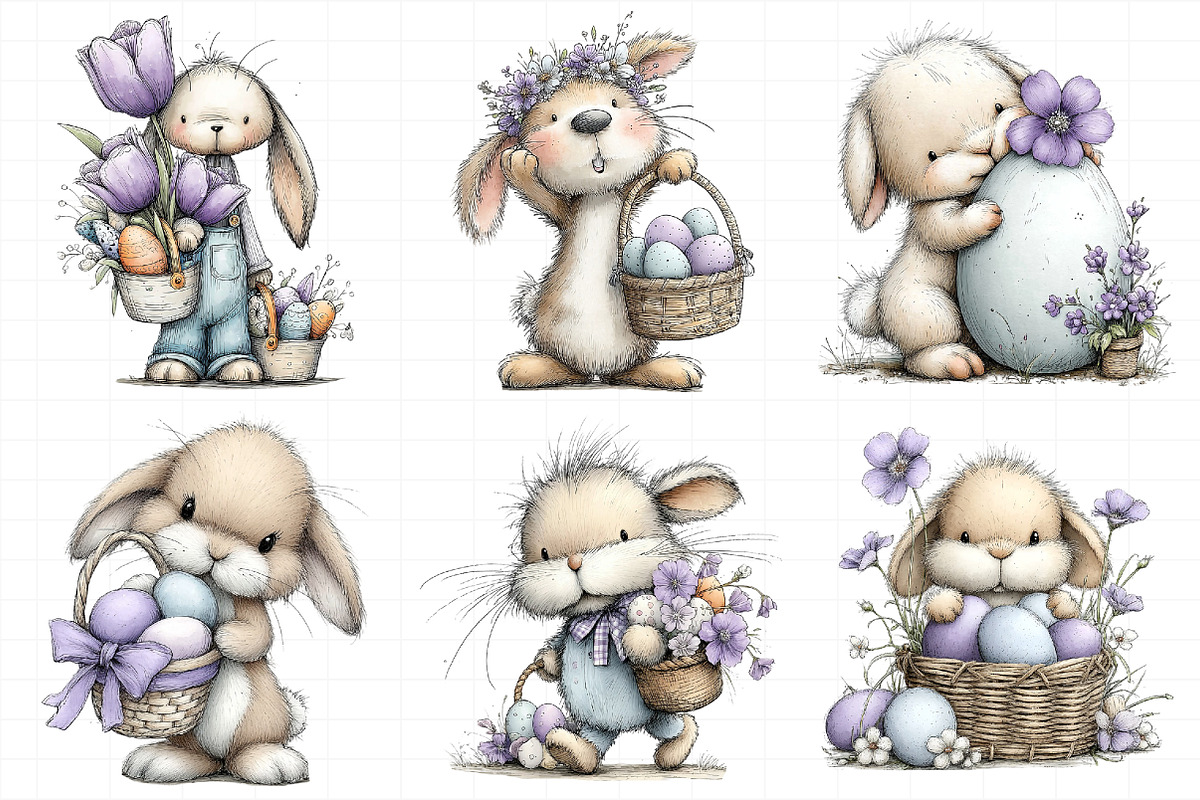 Whimsical Rabbit Clipart with Eggs B, an Illustration by Daily.Designs (Photo 7 of 8)