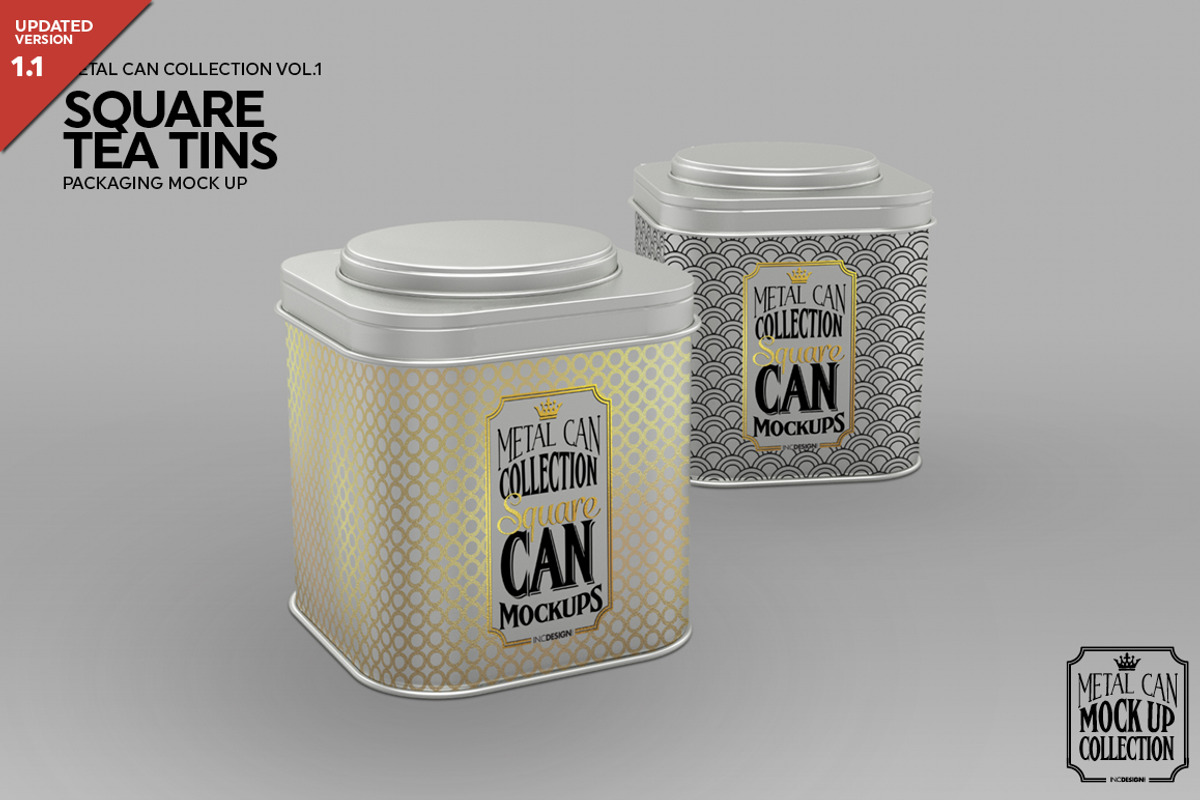 Square Tea Tins  Packaging Mock Up, a Cups & Container Mockup by INCDesign (Photo 1 of 5)