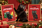 New year cat . Christmas pattern., an Animal Illustration by StudioLondon (Thumbnail 1 of 3)