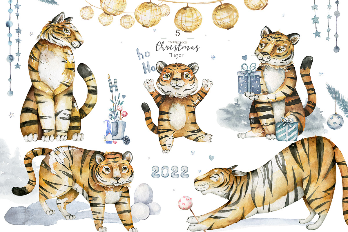 Cute Tiger and Christmas Watercolor, an Animal Illustration by Ann Art Houze (Photo 2 of 11)