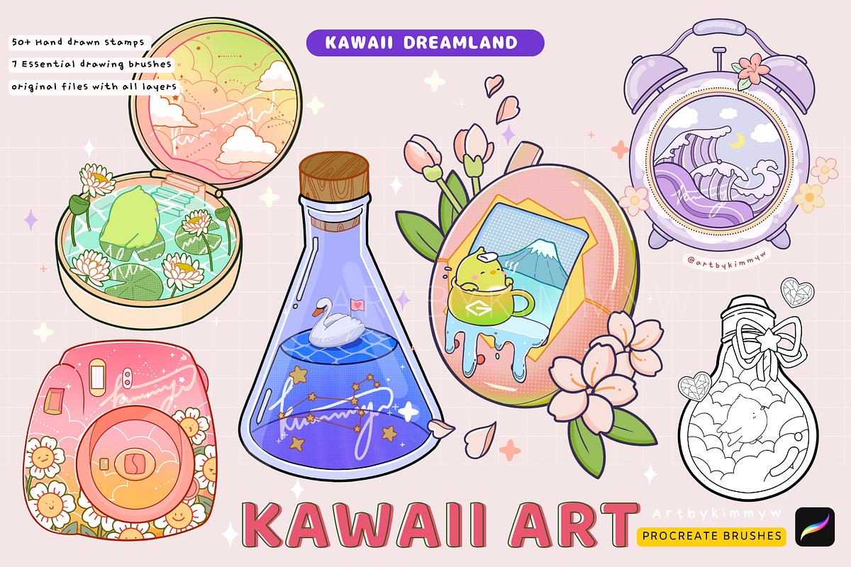 Procreate Kawaii Dreamland Brushes, a Brush Add-On by Artbykimmyw (Photo 1 of 11)