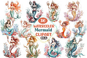 Watercolor Mermaid Clipart, an Illustration by DreamCafeArt (Thumbnail 1 of 3)