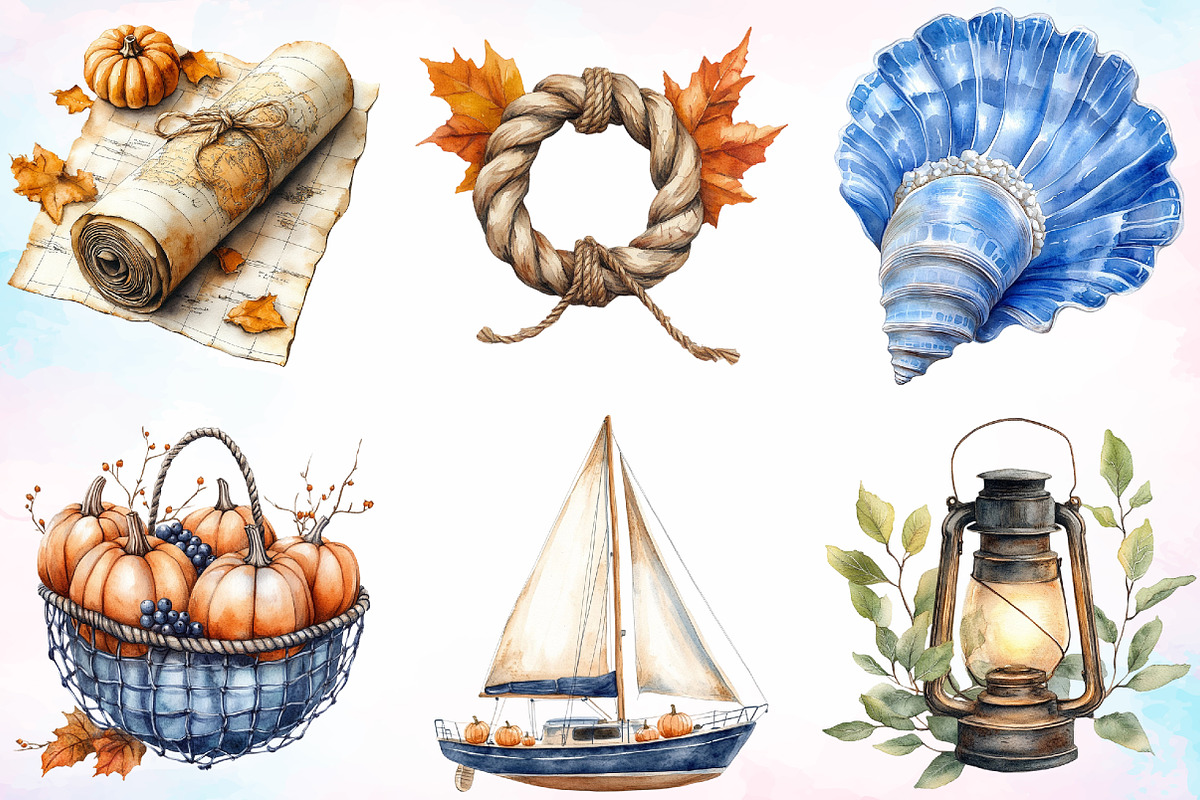 Watercolor Autumn Blue Nautical PNG, a Seasonal Illustration by Canvas Craft (Photo 2 of 4)