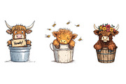 Cute Highland Cow in a Bucket Clipar, an Illustration by CreationArt (Thumbnail 7 of 7)