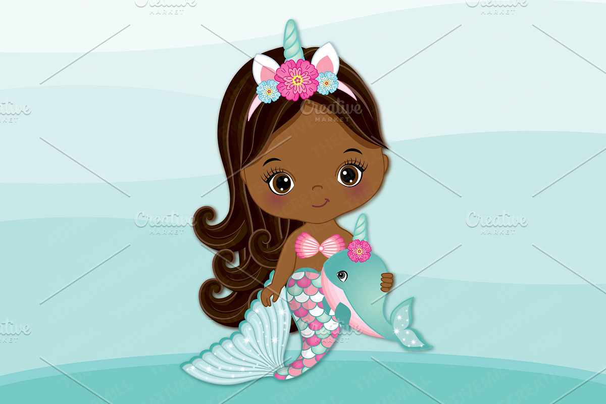 Vector Afro Baby Unicorn Mermaid, an Illustration by TheCreativeMill (Photo 4 of 5)
