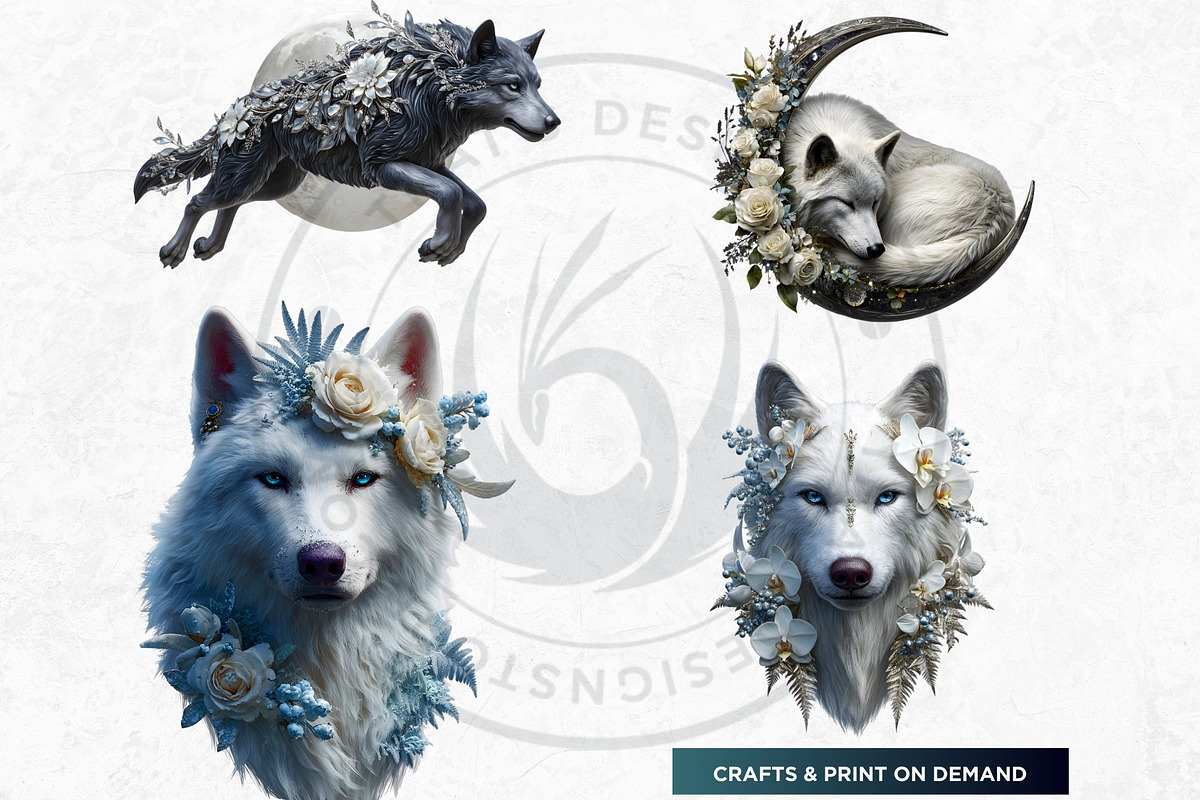 Floral Wolves Fantasy Cliparts, an Animal Illustration by ThatsDesignArt (Photo 13 of 17)