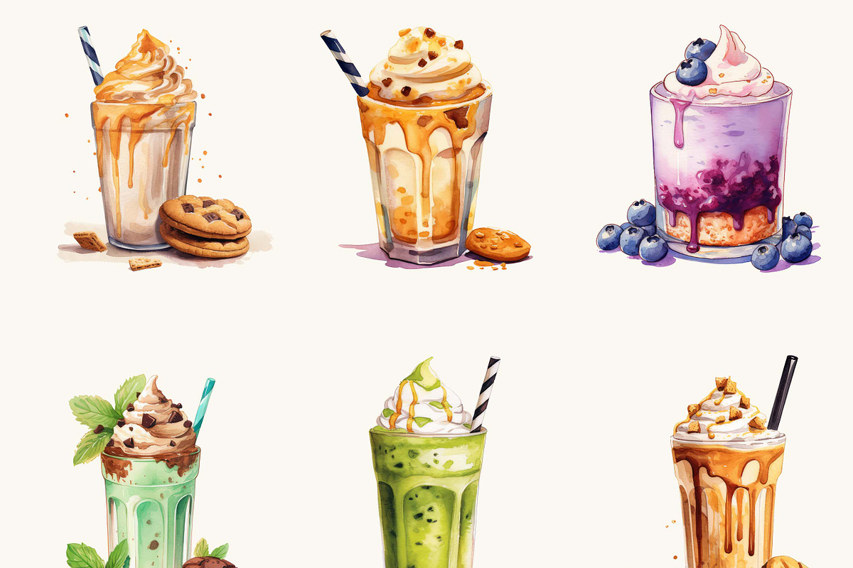 Watercolor Thick Shakes Clipart, a Food Illustration by BusyDaydesign (Photo 5 of 9)