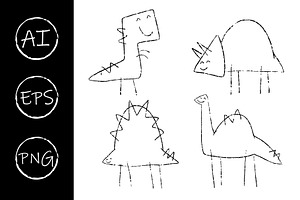 Cute dinosaurs hand drawn.