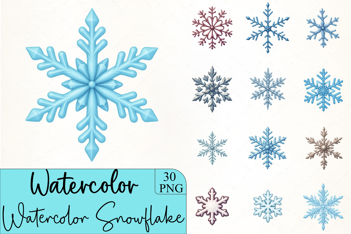 Watercolor Snowflake Set, an Illustration by CrexoraLab (Photo 1 of 5)