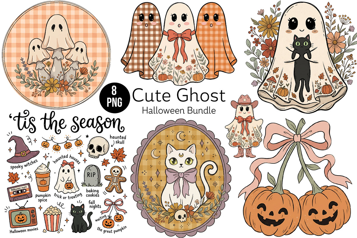 Cute Ghost Halloween Bundle, a Work Illustration by CraftArtStudio (Photo 1 of 4)