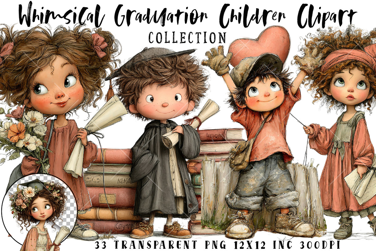 Whimsical Graduation Children Clipar, an Illustration by OK Design (Photo 1 of 6)