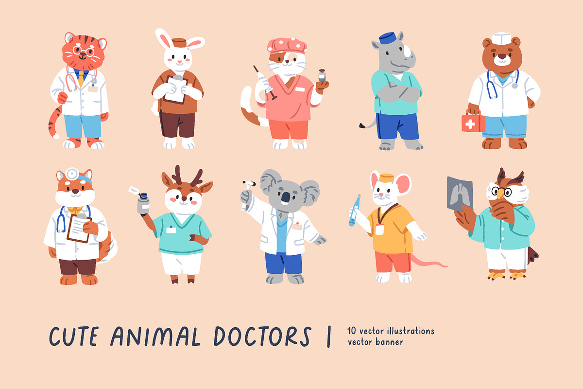 Cute, funny animal doctors set, an Animal Illustration by Good Studio (Photo 1 of 8)