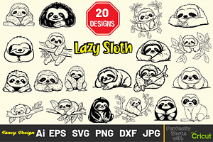20 Sloth Vector Bundle, Sloth Quotes, an Animal Illustration by FancyDesignStudio