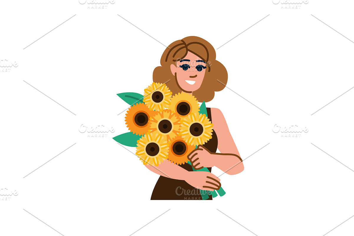 Woman holding a bouquet of, a Person Illustration by pikepicture