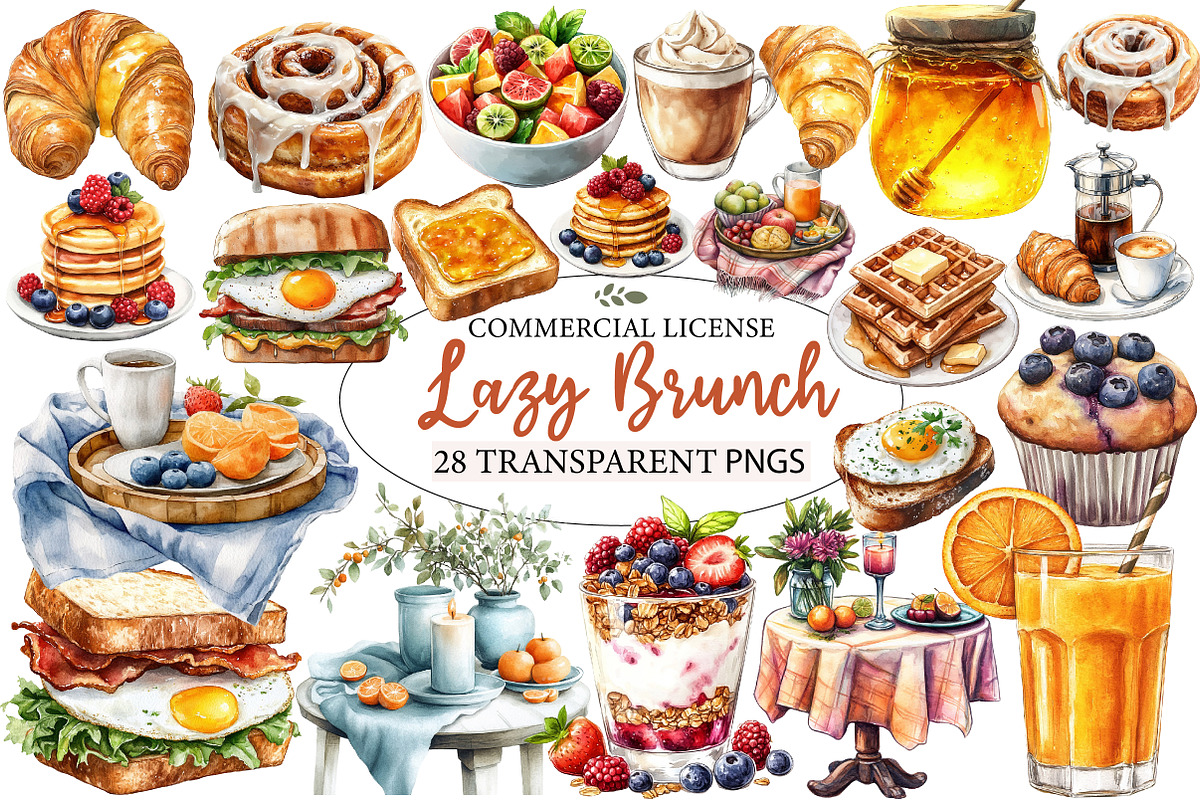 Watercolor Lazy Brunch Day Clipart, an Illustration by Designworld (Photo 1 of 7)