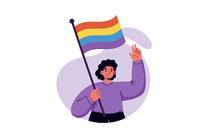A person joyfully holding a rainbow, an Illustration by designvectx