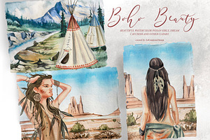 Watercolor Boho Beauty Clipart