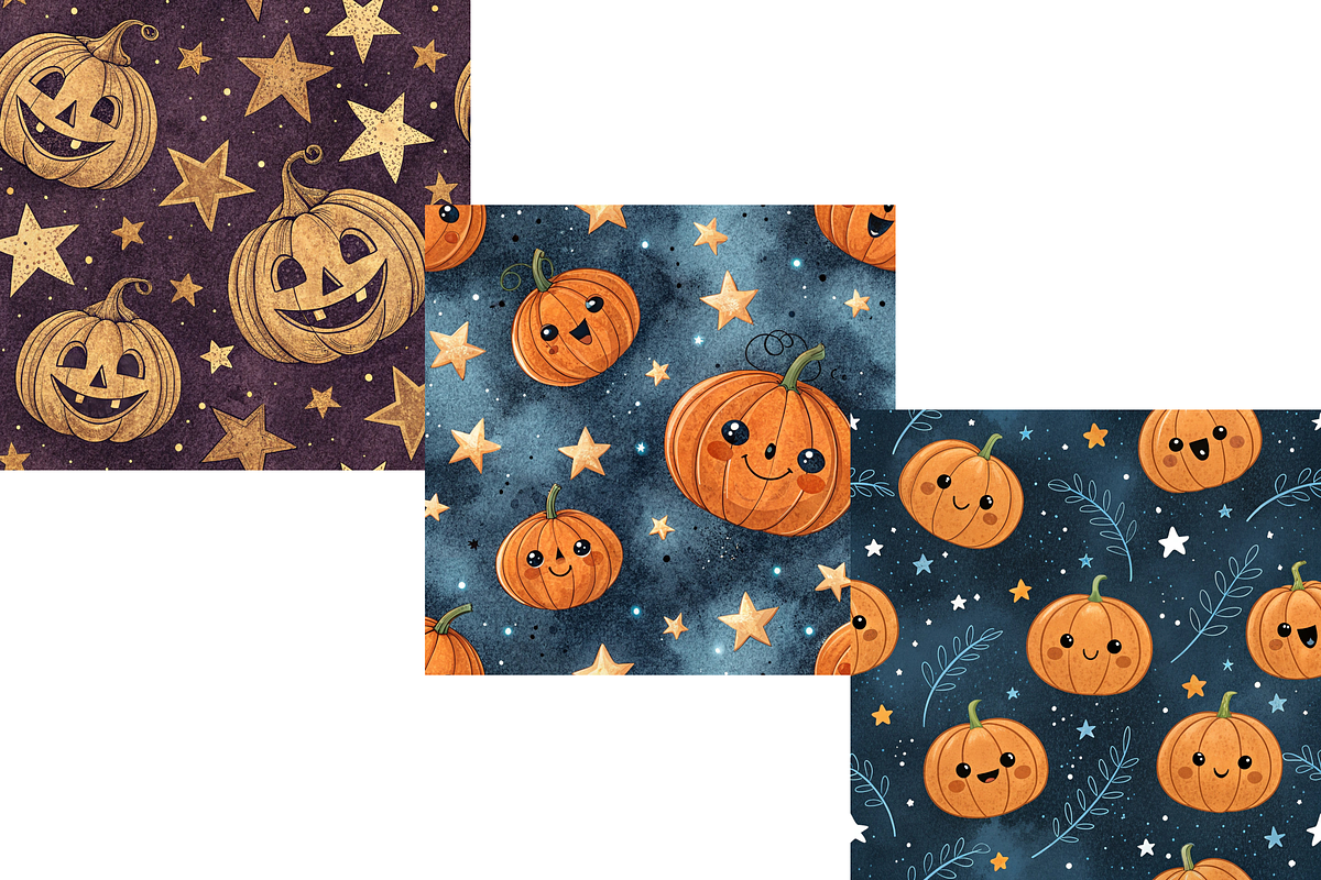 Funny Pumpkin Starry Night Pattern, a Pattern Graphic by FloridPrintables (Photo 3 of 11)