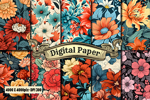 Retro Floral Digital Paper